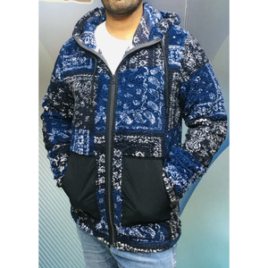 2022 nouveau Design imprimé Sherpa flanelle hommes veste à capuche col polo respirant 100% fil de coton teint sergé - Product Image 2