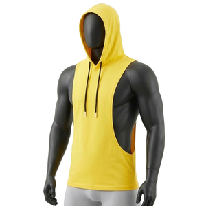Camiseta sin mangas con capucha para hombre, color morado sólido, tejida, transpirable, informal, con cuello redondo - Product Image 2