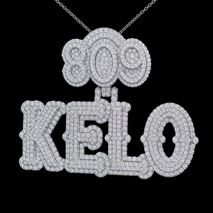 Pendentif personnalisé Hip Hop Bling plaqué or blanc 14K 809 KELO entièrement serti de diamants Moissanite micro-pavés avec lettre et numéro - Product Image 4