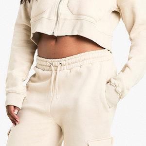 Custom Women's Winter Solid Hooded Cargo Tracksuit <b>Set</b> High Neck Crop Top and <b>Joggers</b> 2 Piece <b>Matching</b> Pockets Casual Outfit - Product Image 4