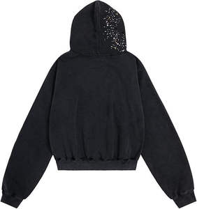 Sudadera con capucha personalizada vintage lavada con cremallera completa y pedrería para hombre y mujer, estilo oversize streetwear Y2K, de algodón pesado con lavado ácido. - Product Image 6