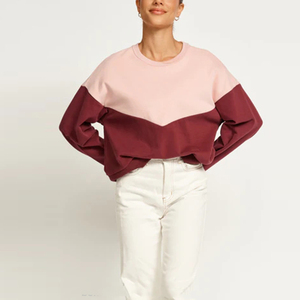 Sweat-shirt oversize pour femme, à blocs de couleur, épaules tombantes, col rond, manches longues, en coton tricoté, design asymétrique, pour l'automne - Product Image 4