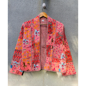 Women's Reversible Quilted Cotton Jacket Vintage Floral Patchwork <b>Open</b> Front Kimono Coat for Spring Autumn Gift for her - Product Image 1