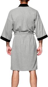 Peignoir en tissu éponge gris pour homme avec bordure noire, manches courtes, robe en coton doux avec poches, vêtement décontracté - Product Image 4