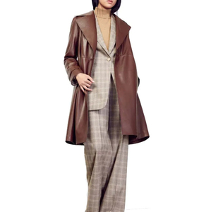 Solid Trader High Quality Top Quality Practical Pockets Beautiful Finish Modern Urban Streetwear Top Womens <b>Long</b> <b>Leather</b> <b>Jacket</b> - Product Image 6