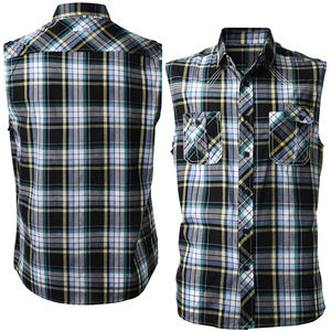 Chemise en flanelle de coton pour homme, style décontracté, boutonnée, col rabattu, tissu doux, élégante, sans manches, pour l'extérieur - Product Image 3