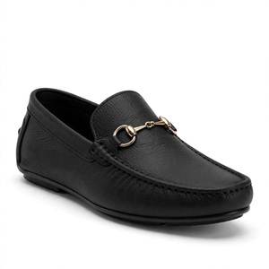 Mocassins en cuir véritable pour hommes, bout rond, à enfiler, noirs, semelle extérieure en caoutchouc amorti, pour le bureau et les occasions professionnelles, toutes saisons, export BD - Product Image 1