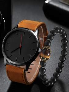6201 2 pièces/ensemble Nouvelle montre pour homme, montre-bracelet à quartz de luxe décontractée pour homme, bracelet en cuir, ensemble de cadeaux originaux pour homme - Product Image 2