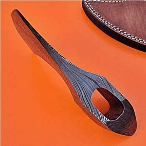 High Quality Industrial Stainless Steel Damascus Flat Backed Handmade Pizza Cutter <b>Axe</b> Head 2 2/5-Inch Rose Wood <b>Handle</b> OBM - Product Image 3