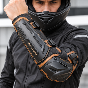 Protège-coudes en cuir noir Manwa avec coque rigide et fermeture à boucle – Équipement de protection en cuir pour le bras - Product Image 6