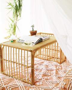 Table basse en rotin style bohème, table à thé basse, table d'appoint en bambou naturel avec porte-revues intégré pour salon, balcon - Product Image 2