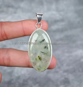 จี้อัญมณีธรรมชาติจี้หินพรีไนต์พร้อมหินสามเหลี่ยมของขวัญเครื่องประดับเงินแท้ - Product Image 6