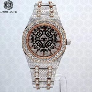 Montre de luxe pour homme Charm Jewels, boîtier en acier inoxydable, incrustation de diamants, mouvement mécanique analogique, 40 mm, verre saphir, bracelet 10 - Product Image 1