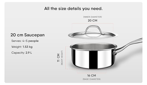 Olla para Salsas de Acero Inoxidable de 2.9L con Triple Fondo |   Olla para Leche con Tapa, Apta para Gas e Inducción, para Mercados de Exportación - Product Image 5