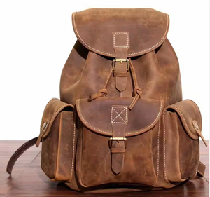 <b>Large</b> Capacity Vintage <b>School</b> Bag Men Genuine Leather Women <b>Backpack</b> for Hiking Sport Genuine Leather <b>Backpack</b> - Product Image 2