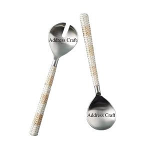 Serveur à salade en acier inoxydable de style européen et américain poignée en osier cadeau de noël outil à salade cuillère à salade fourchette - Product Image 1