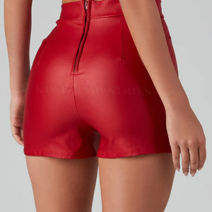 High Waisted Red Satin <b>Shorts</b> With Pockets Elastic Waist Women's Sexy Club Style Regular Fit Woven Fabric Solid Color - Product Image 6