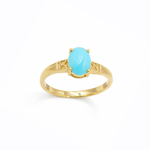 Bague classique certifiée Ishime Jewels en argent 925 plaqué or et rhodium, sertie d'un cabochon ovale en turquoise et d'un motif croix, avec pierre précieuse - Product Image 3