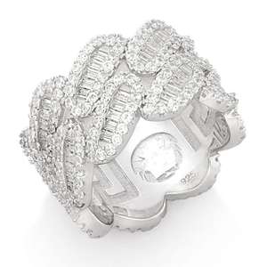 Anillo de Lujo con Cadena de Varias Filas de Moissanita en Plata de Ley 925 con Baño de Rodio, Anillo de Estilo Hip Hop para Hombre y Mujer - Product Image 2