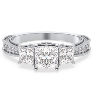 Bague de fiançailles REYES élégante à trois pierres en moissanite taille princesse, en argent sterling 925 pavé, cadeau d'anniversaire, bijoux fins - Product Image 1