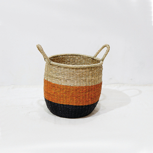 Woven Rustic Circle <b>Seagrass</b> Eco-Friendly Plant <b>Basket</b> Storage <b>Laundry</b> Hamper with Handles - Product Image 4