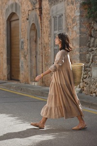 Women's 100% Cotton Tiered Maxi <b>Dress</b> | Sleeveless Loose Fit Solid Sweet Simple Boho Slits | Custom OEM ODM Manufacturer - Product Image 6
