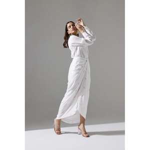 Robe longue à manches longues pour femmes, robe élégante blanche imprimée, robe décontractée pour soirée, robe tendance pour femmes - Product Image 1