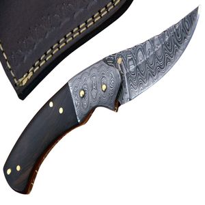 Couteau de chasse à lame fixe en acier à motif damas avec manche en bois naturel, couteau utilitaire de survie pour le camping en plein air, fabriqué à la main - Product Image 1