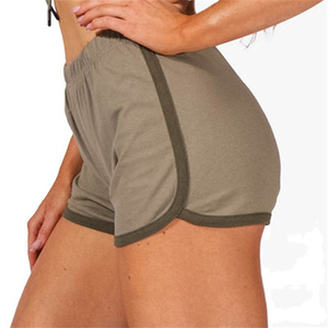 Women's Gray Solid Knitted Shorts High Waist <b>Elastic</b> Waist Sporty Style Breathable Regular Fit - Product Image 4