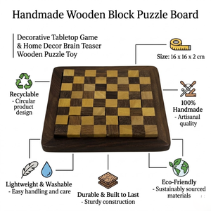 Puzzle en bois de palissandre indien fait main |   Jeu de société décoratif léger et écologique, jouet de réflexion 16x16x2 cm - Product Image 5