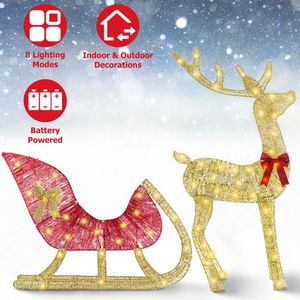 8 Lighting Mode Christmas Lighted Reindeer Sleigh Display Indoor Outdoor Christmas Decoration with LED Lights - Product Image 2