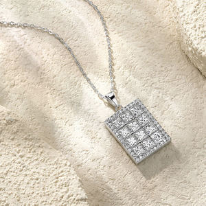 Collar con colgante geométrico plateado con pedrería de cristal, joyería clásica de moda para mujer - Product Image 3
