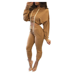 Hot Style Premium Quality Women's Crop Top <b>Tracksuits</b> Casual Hooded Lace 100% Cotton with Unique Custom Logo Top Sale Price! - Product Image 1
