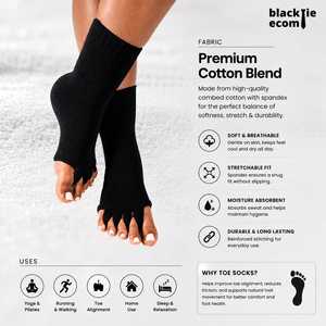 BLACKTIE BKT 1072 Organic Ribbed <b>Toe</b> Separation <b>Socks</b> Black Breathable Cotton Yoga Pilates Footwear - Product Image 4