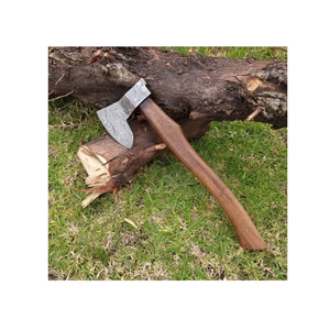 Hache de camping artisanale haut de gamme en acier Damas, manche en bois naturel, étui en cuir – Fournisseur d'outils de camping - Product Image 6