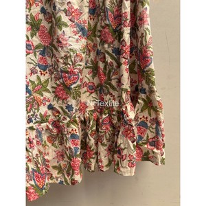 Jupe midi en coton à imprimé floral, taille élastique, coupe trapèze, style bohème ample, ourlet à volants, robe décontractée de printemps, tissée et respirante - Product Image 4