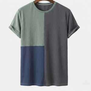 Mens Color Block T <b>Shirt</b> Premium Cotton Crew Neck Casual Short Sleeve <b>Patchwork</b> Tee Stylish Modern Contrast Panel Streetwear - Product Image 1