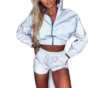 2025 personnalisable réfléchissant Nylon coupe-vent Shorts ensemble unisexe imprimé survêtement fermeture éclair gris clair automne Logo complet - Product Image 6