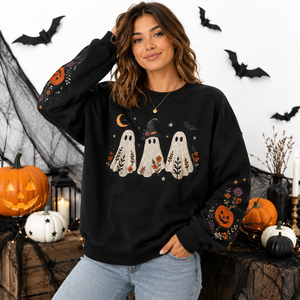 Halloween Oversized Women's Crewneck Sweatshirt Orange Cotton Fleece Hoodies Custom Embroidery Casual Streetwear Factory <b>Direct</b> - Product Image 4