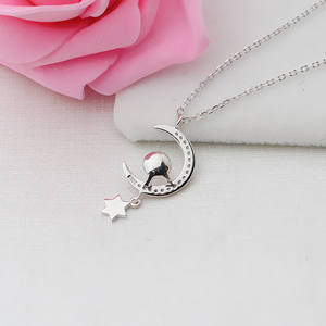 Pendentif étoile et lune en argent S925 avec collier de perles 8-9 mm, ensemble de bijoux DIY pour femmes, incrusté 388 - Product Image 5