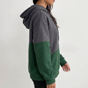 Sweat-shirt à capuche oversize tendance pour femme, color-block, en molleton, manches classiques, pour l'automne, décontracté, vert-gris, mélange de coton - Product Image 2
