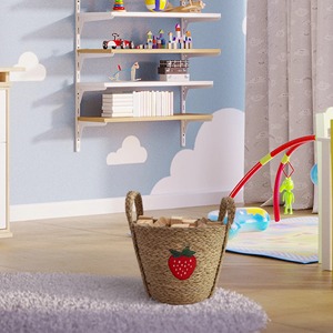 Seagrass <b>basket</b> embroidered with strawberries Handmade <b>Storage</b> <b>Basket</b> Wholesale eco-friendly Made in Viet Nam - Product Image 6