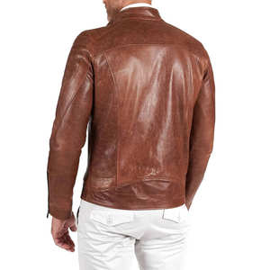 Vestes en cuir de mouton pour hommes, vente en gros, design personnalisé, col montant, manches longues, fermeture éclair, en cuir véritable - Product Image 4