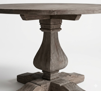 Meubles et décoration de maison indonésiens Table ronde en bois de teck recyclé avec pied croisé unique