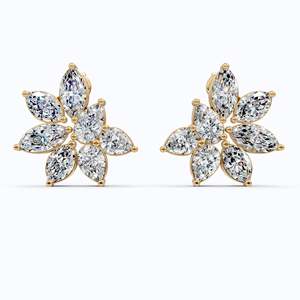 14K Solid Gold Marquise Pear Cut Lab Grown Diamond Floral Cluster <b>Stud</b> <b>Earrings</b> 3.22 TCW Bridal Wedding <b>Fine</b> Jewelry - Product Image 1