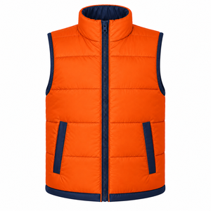 Custom <b>Men</b> Puffer Vest Full Zip Stand Collar Contrast Trim Padded Vest Horizontal Quilted Winter Vest Custom Sleeveless <b>Jacket</b> - Product Image 1