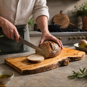 Planche à découper rustique en bois d'olivier faite à la main, plateau de charcuterie, plateau de service pour la cuisine - Product Image 1