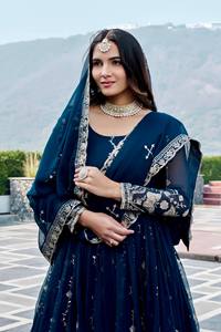 Robe Anarkali vintage en faux georgette avec dupatta, broderie lourde de sequins, tenue de mariage indienne et pakistanaise - Product Image 2