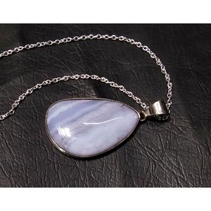 Colgante de Ágata Azul Natural con Engaste de Plata de Ley 925, Hecho a Mano, con Biseles, Amuleto de Ágata Banda, Joyería al por Mayor - Product Image 6