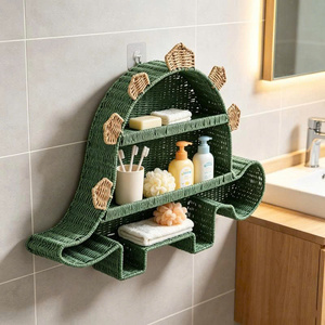 Étagère murale en papier artisanal adorable en forme de dinosaure, double niveau, écologique, organisateur de jouets pour enfants, forme d'animal mignon, à suspendre au mur - Product Image 2